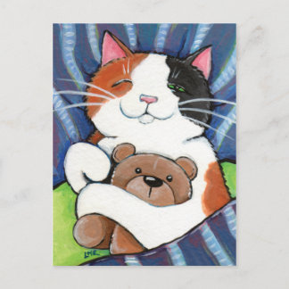 Calico Cat e Teddy Bear | Cartão postal para arte