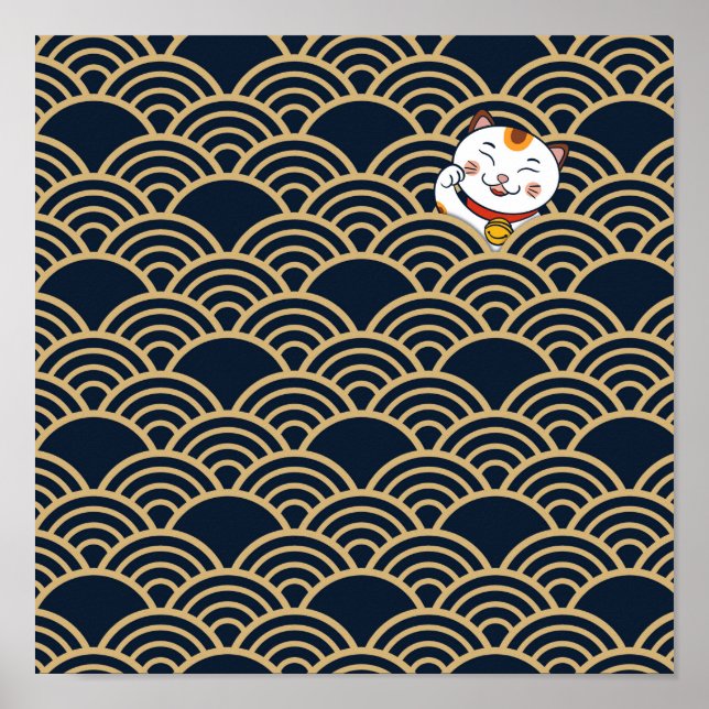Calico Cat japonês | Maneki Neko Poster (Frente)