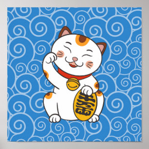Calico Cat japonês Maneki Neko Poster