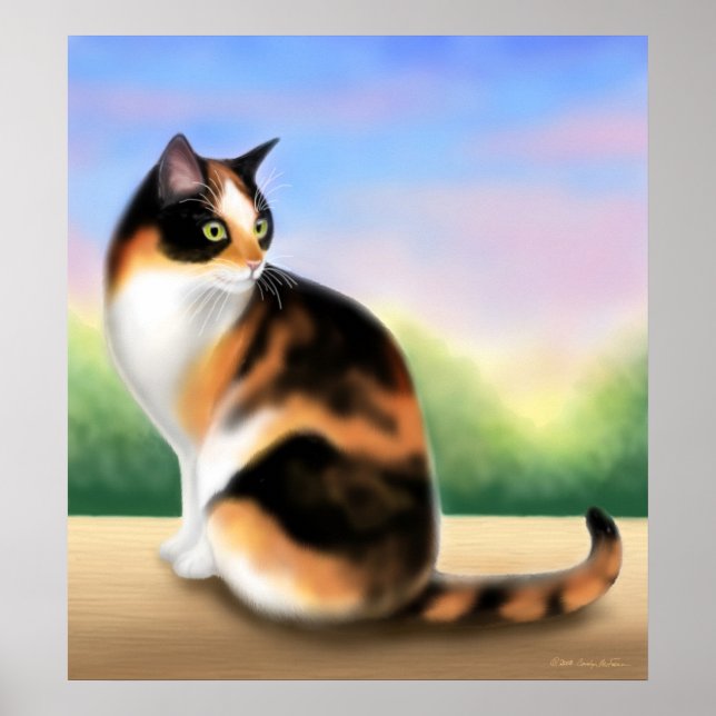 Calico Cat no Sunset Poster (Frente)
