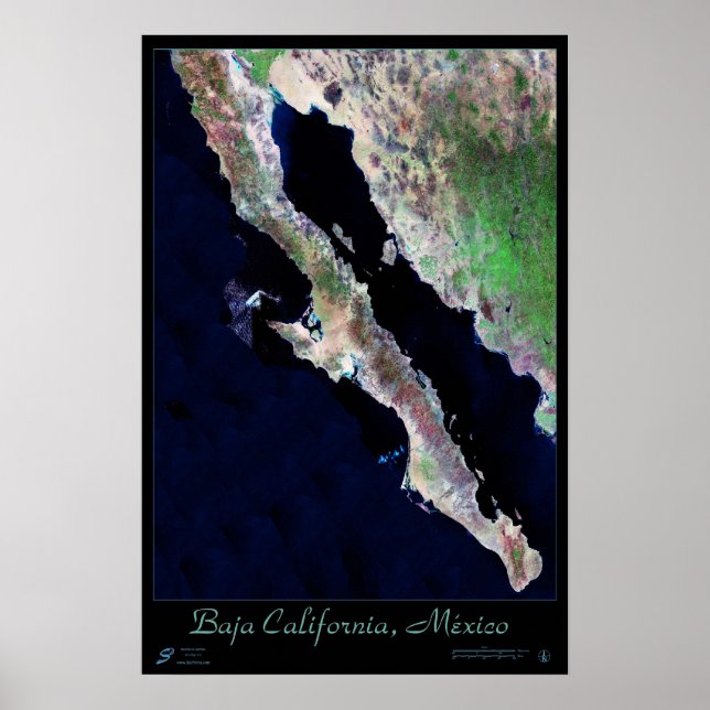 Califórnia Baixa, México  pôster de satélite (Frente)