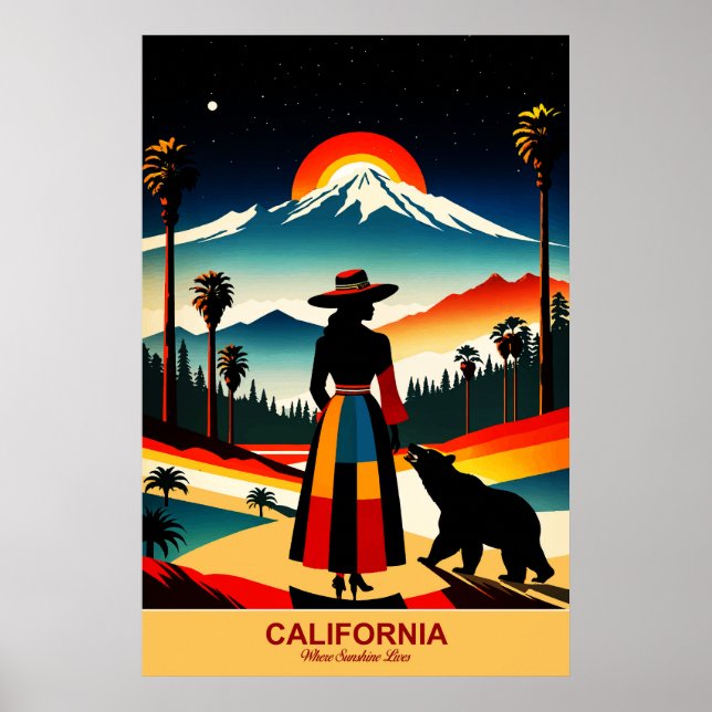 Califórnia: Onde Sunshine Mora Poster de viagens (Frente)
