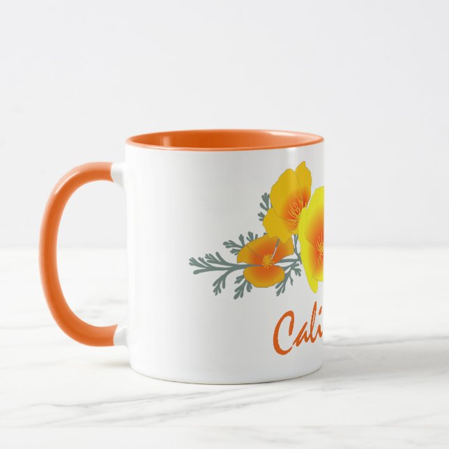 California Poppy Buquê com caneca de texto da Cali (Esquerda)