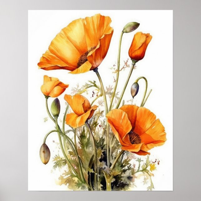 California Poppy Flowers Art Impressão Poster (Frente)