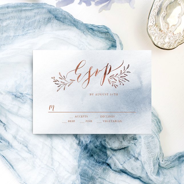Caligrafia azul Dusty Casamento Florestal RSVP (Dusty blue calligraphy rustic floral wedding RSVP)