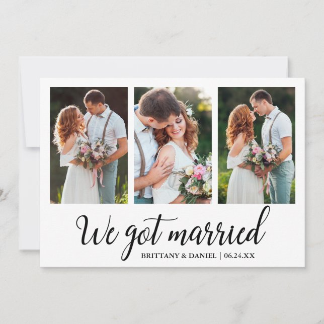 Caligrafia Casamos 3 Cartões com fotos (Frente)