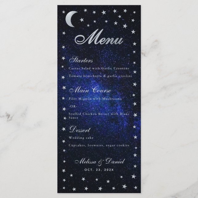 Caligrafia Celestial Menu Lua e Estrelas (Frente)