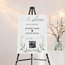 Caligrafia Código QR Greenery Casamento Sinal de B