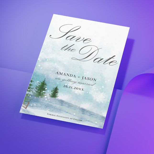 Caligrafia da Manhã de Inverno Salve a Data (Winter Morning Calligraphy Wedding Save the Date)