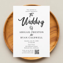 Caligrafia de Pincel Código QR Convite de Casament