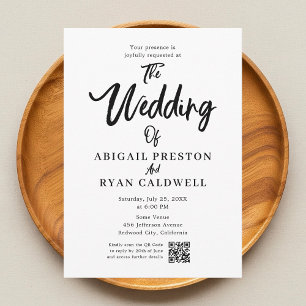 Caligrafia de Pincel Código QR Convite de Casament