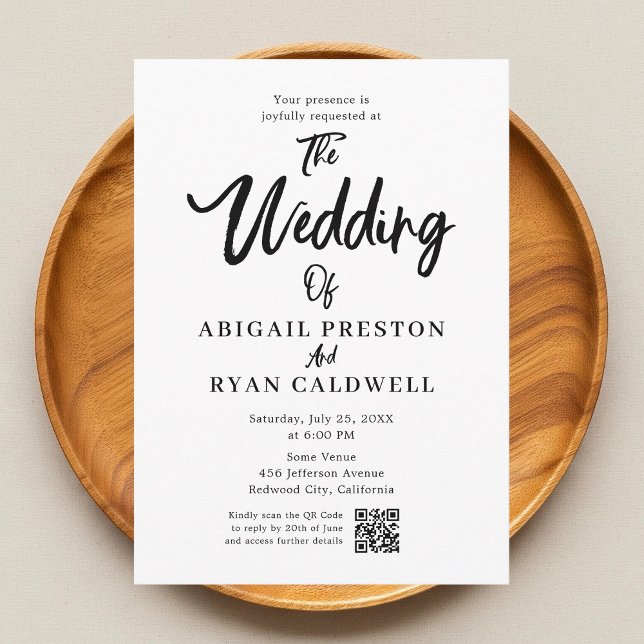 Caligrafia de Pincel Código QR Convite de Casament (Criador carregado)