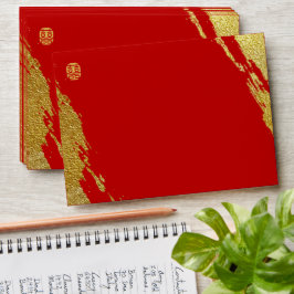 Caligrafia de pincel de ouro vermelho casamento ch