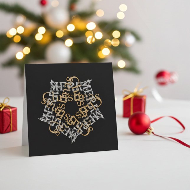 Caligrafia de prata Dourada Chic Christmas, Black (Elegant Christmas Card for personal and business use)