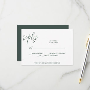 Caligrafia de RSVP de Casamento Verde Emerald Simp