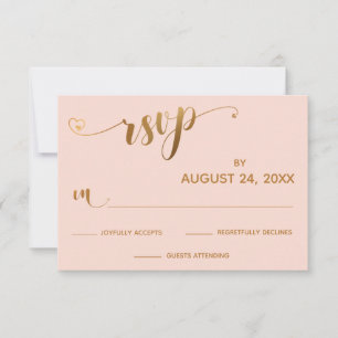 Caligrafia de RSVP Rosa Dourada com Corações