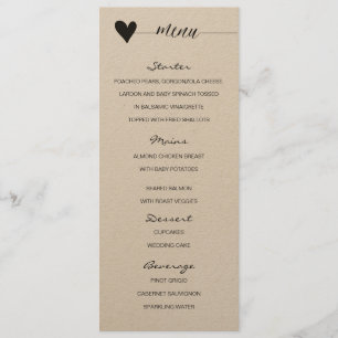 Caligrafia do Menu de Casamento Rustic kraft