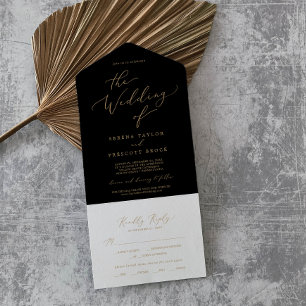 Caligrafia Dourada Delicada Casamento Negro