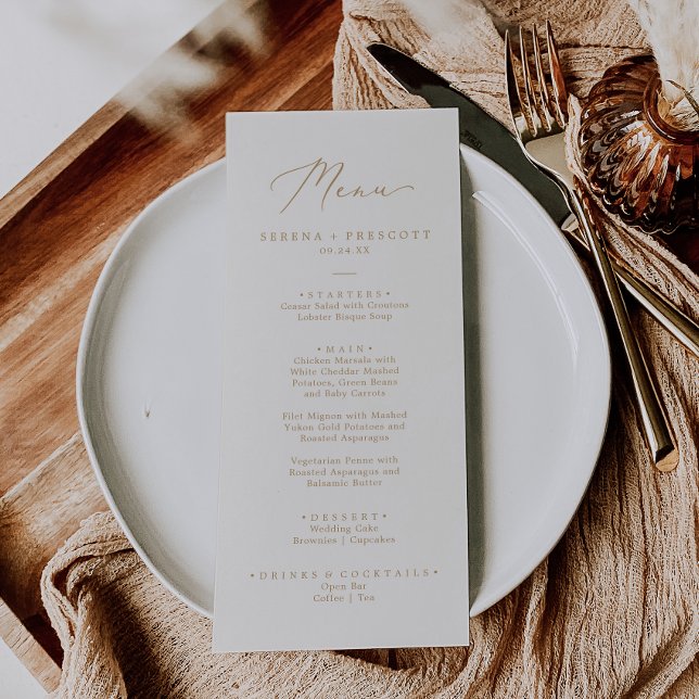 Caligrafia Dourada Delicada | Cream Wedding Menu (Criador carregado)