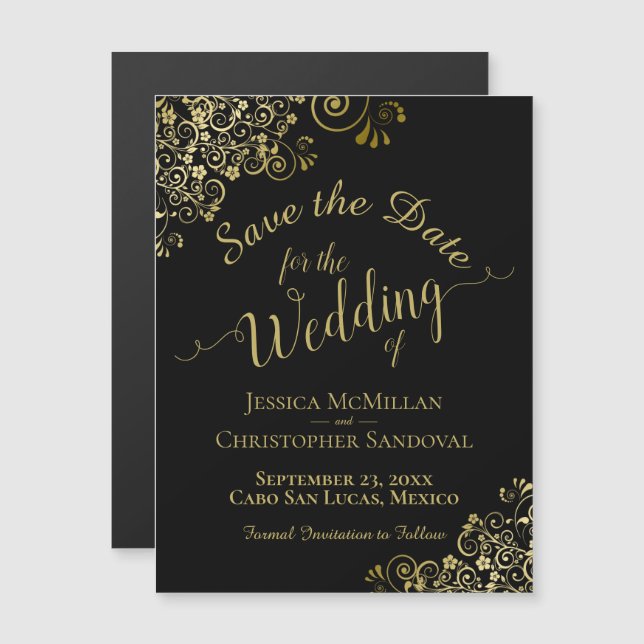 Caligrafia Dourada na Imã salve a data Preta (Frente/Verso)