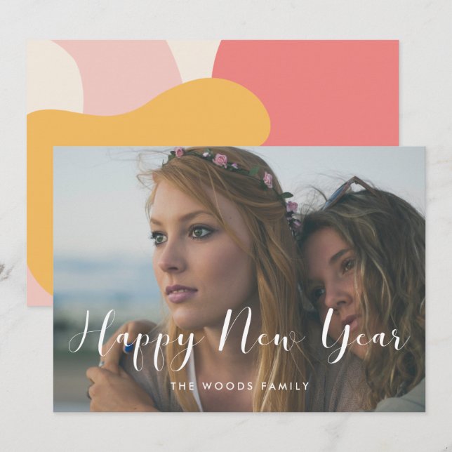 Caligrafia elegante cartão com fotos de Natal de A (Frente/Verso)