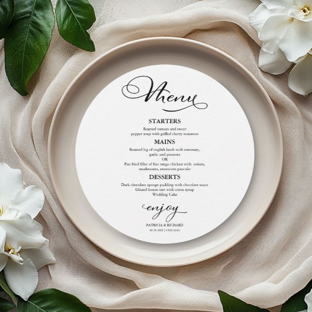 Caligrafia elegante do menu Round Wedding (Criador carregado)