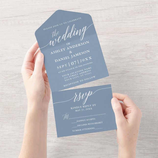 Caligrafia Elegante Moderna Casamento Dusty Blue (Aba destacável)