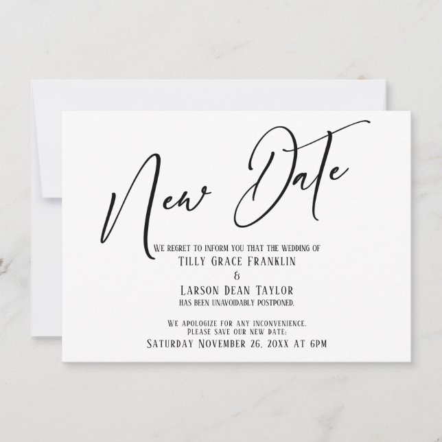 Caligrafia Elegante Nova Data Anúncio Simples (Frente)