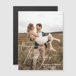caligrafia elegante obrigado foto ímã de casamento