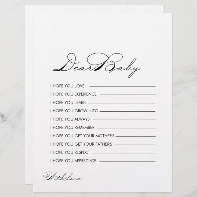 Caligrafia Minimalista Desejos para Bebê (Frente/Verso)