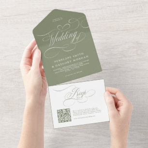 Caligrafia moderna atemporal Casamento QR verde Sa