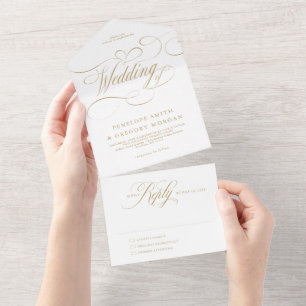 Caligrafia moderna, casamento atemporal dourado e 