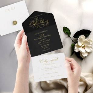 Caligrafia Moderna Casamento Preto e Dourado