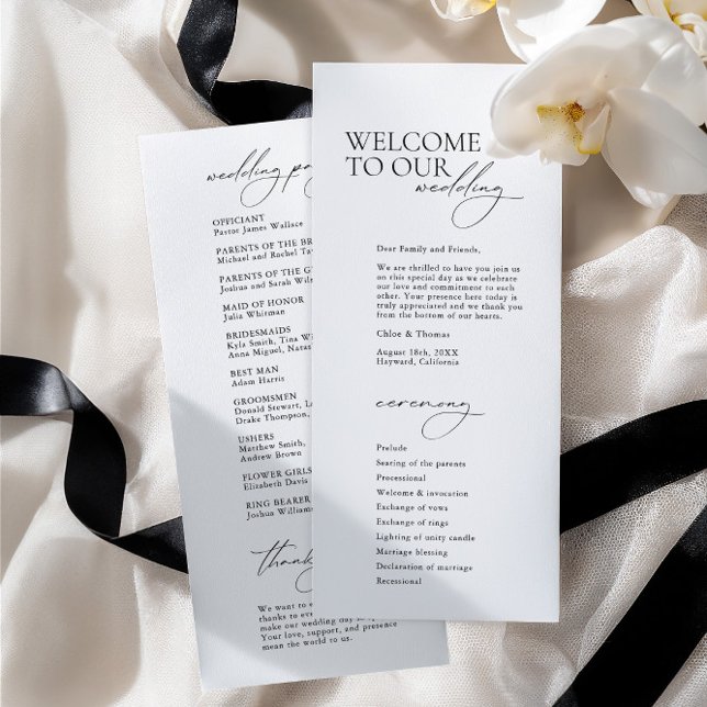 Caligrafia Moderna Simples Programa de Casamento B (Simple Modern Calligraphy White Wedding Program)