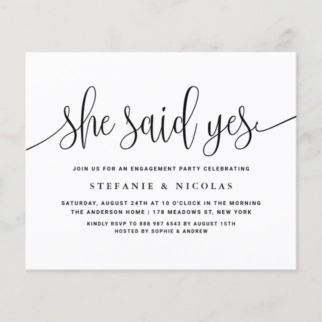 Caligrafia Negra Disse Sim Festa de noivado (Frente)