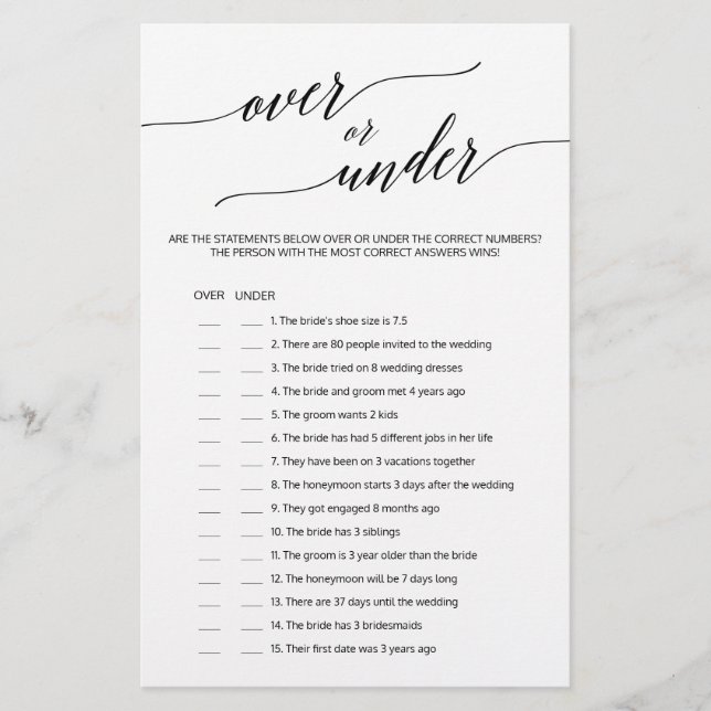 Caligrafia Negra Elegante Sobre ou Sob Jogo (Frente)