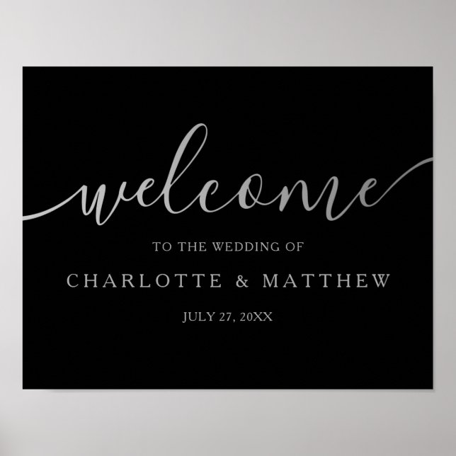 Caligrafia prateada | Poster de Boas-Vindas Pretas (Frente)