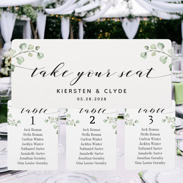 Caligrafia Preta Folhagem Tome Seu Assento Cartão  (Criador carregado)