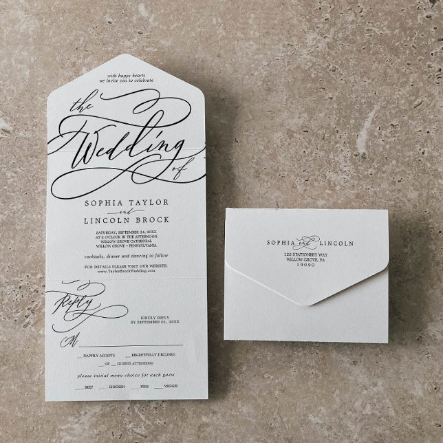 Caligrafia Romântica O Casamento De (Romantic Calligraphy The Wedding Of All In One Invitation)