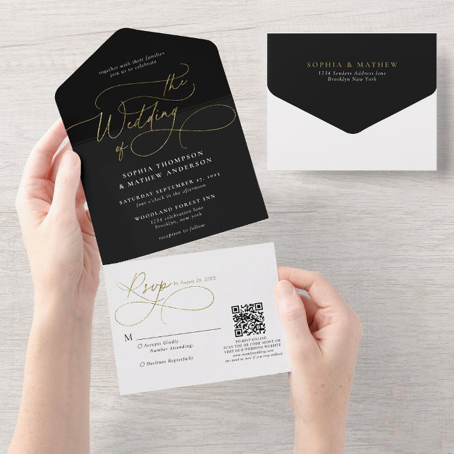 Caligrafia White Dourada Código QR Casamento (Criador carregado)