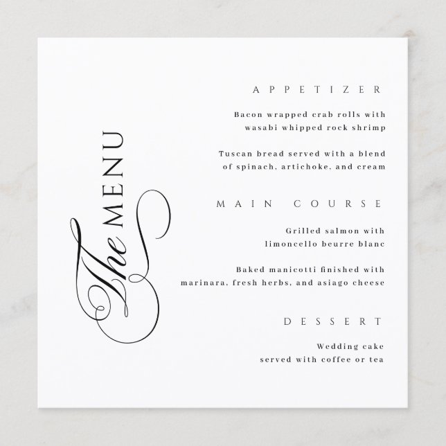 Calligraphy Elegant Square Wedding Menu (Frente)