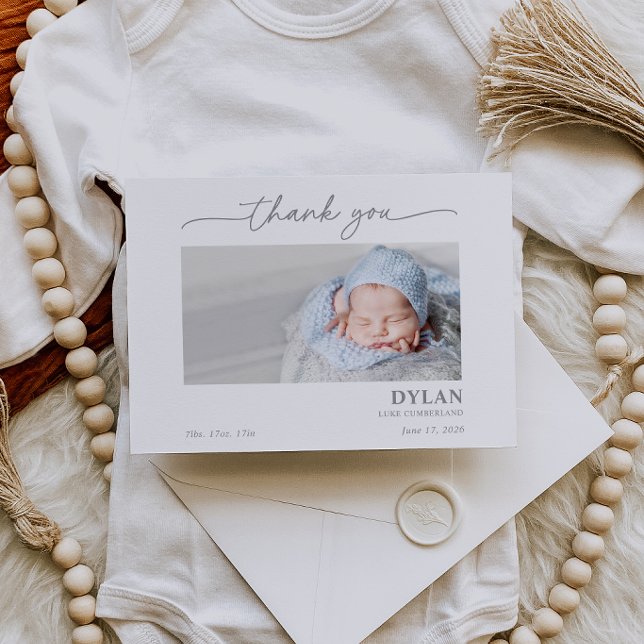 Calligraphy Minimal Baby Photo Thank You Card (Criador carregado)