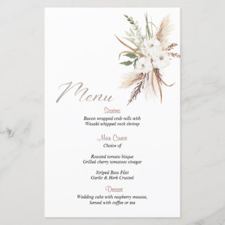 Calliografia Boho Beige Flor menu do casamento