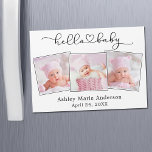 Calliografia Heart 3 Photo Hello Baby Magnet Card<br><div class="desc">Cartão de Imagem de Foto para Anúncio de Foto,  Bebê,  Manuscrito e Minimalista Moderno - 3 Fotos</div>