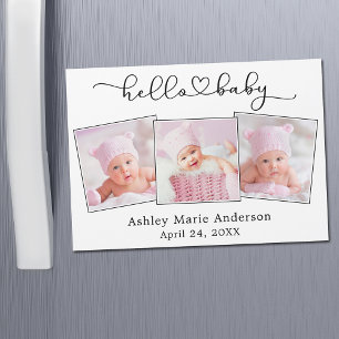 Calliografia Heart 3 Photo Hello Baby Magnet Card