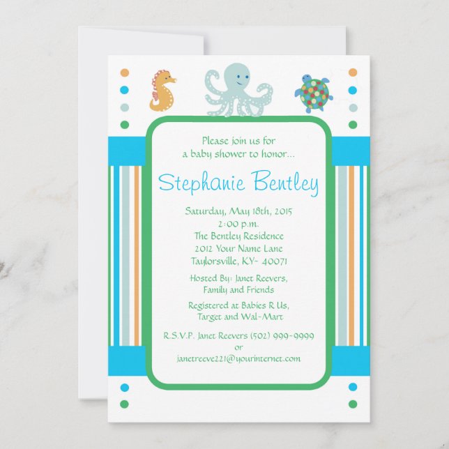 Calypso 5x7 convite Criaturas marítimas (Frente)