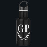 Cama monográfica personalizada logótipo da garrafa<br><div class="desc">Uma garrafa de água preta com logotipo da crista monográfica personalizada. Design de coroa de louros elegantes. Presentes personalizados monogramados para esportes e muito mais. Presente personalizado para ele ou para ela. Ideia clássica de ofertas corporativas para clientes, parceiros, clientes etc. Presentes únicos para homens e mulheres desportistas. Faça seu...</div>