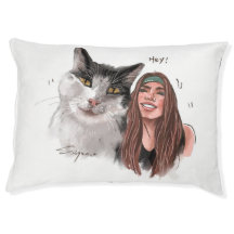Travesseiro Personalizado de Gato e Humano Desenha