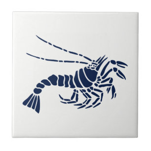 Camarão azul no azulejo branco