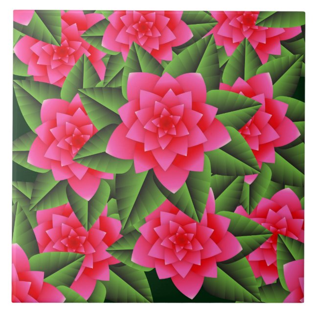 Camélias Rosa Coral e Folhas Verdes (Frente)